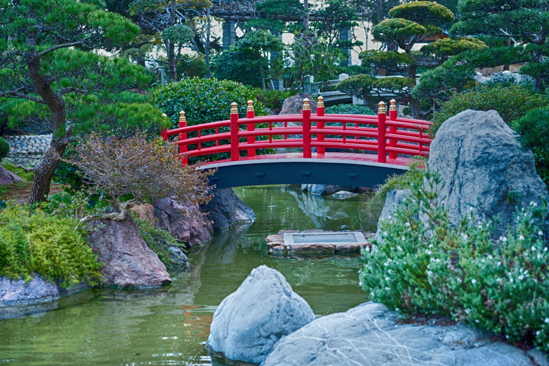 water, rock - object, green color, zen, plant, arch bridge, connection, beauty in nature, flowing water, river, tree, green, garden, bridge, lake, day