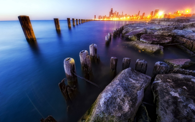 travel, scenics, rock - Object, blurred motion, stakes, no People, beauty In Nature, blue, sea, harbor, building exterior, sunset, rock, seascape, dusk