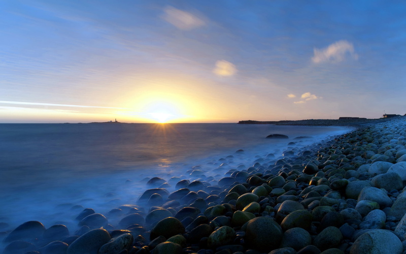 pebble, rocks, sunlight, long Exposure, travel Destinations, travel, scenics - nature, sunrise - Dawn, morning, rock, sea, gray, vacations, land, stone - Object