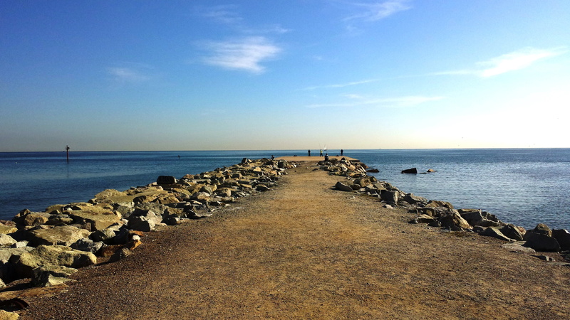 outdoors, cloud - sky, blue, barcelona, sky, seascape, rock - object, beauty in nature, rock, land, tranquil scene, 4K, horizon over water, groyne, sea