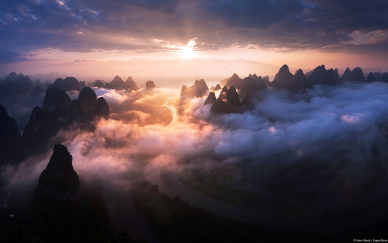 mountain, outdoors, mountain peak, river, non-urban scene, mountains, photography, tranquil scene, scenics - nature, sunlight, clouds, solid, 1080P, sunset