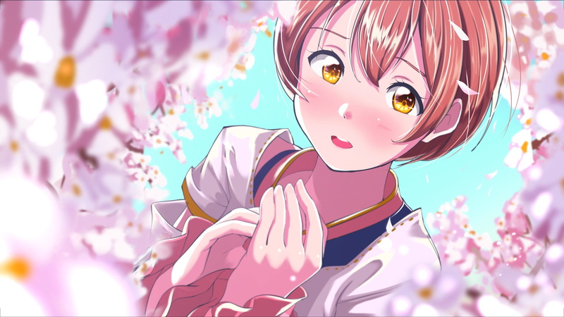 plant, festival, nature, portrait, springtime, short hair, sakura blossom, art and craft, love live, event, outdoors, representation, flowering plant, celebration
