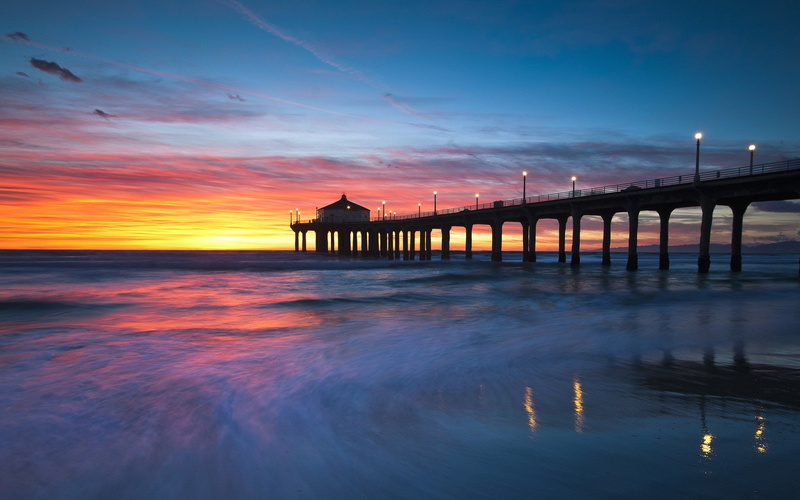 bridge, states, Sand Section, beach, California, united, Manhattan Beach, United States, 1080P, manhattan