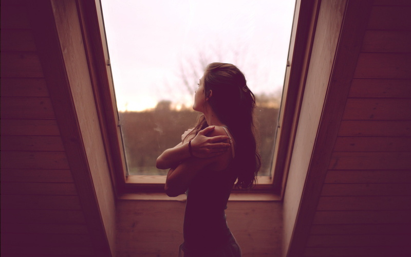 House, Girl, Brunette, Window, Back, 2K, The sky
