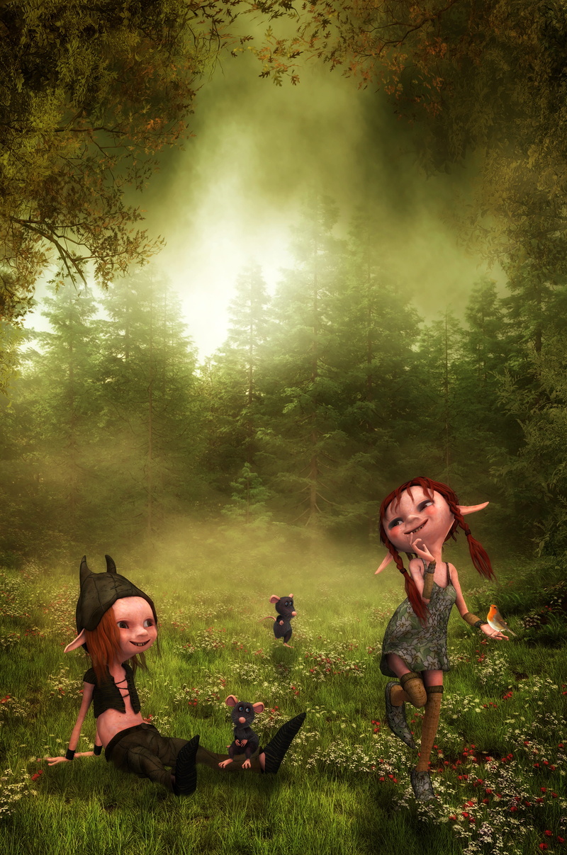 togetherness, women, outdoors, young adult, girl, plant, two people, young women, nature, fairy tales, standing, friends, adult, forest, boy, digital art