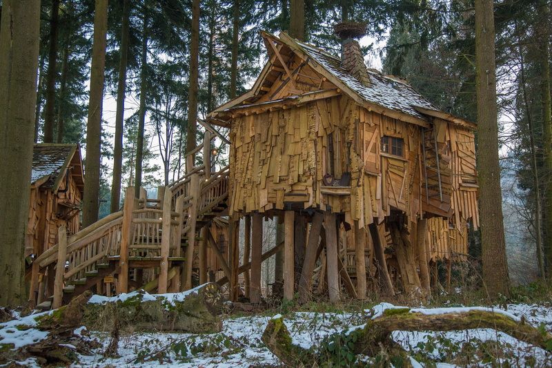 building, nature, brown, tree hut, forest, tripsdrill, treehouse, vacation, cold temperature, building exterior, wood - Material, house, tree, built structure