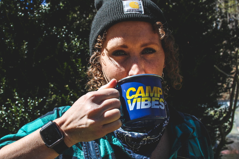 woman, sipping, front view, leisure activity, wristwatch, 5K, burnsville treehouse, nature, outdoors, day, mountain, drinking, real people, headshot, tree
