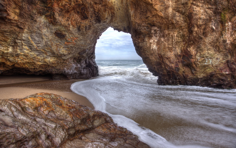 arch rock, tunnel, time lapse photography, Pacific Ocean, Quality, sea, RAW, Beach, rock formation, lapse, flow, water  wave, scenics, shore, waterscape