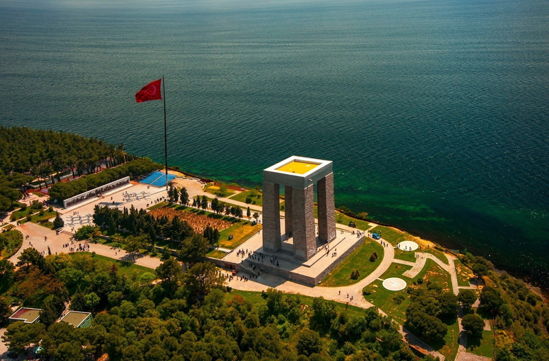 sea, no people, flag, water, day, patriotism, scenics - nature, architecture, Canakkale, 720P, outdoors, plant, beauty in nature, built structure, turkey
