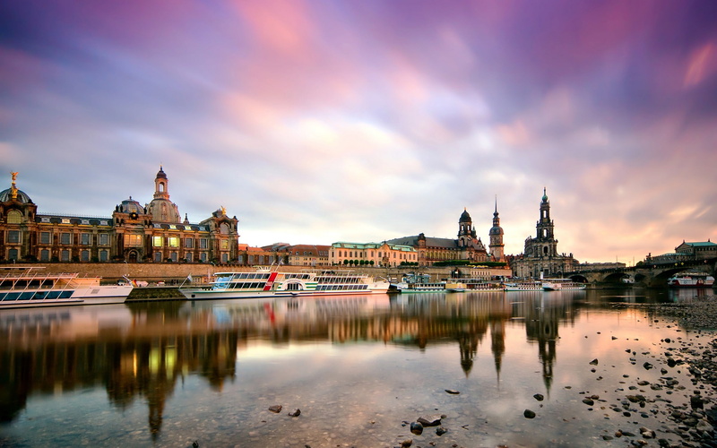 Elbe, brown, River, Morning, 1080P, concrete, painted, Boats, Harbor, Dresden, Buildings, City, Germany, building