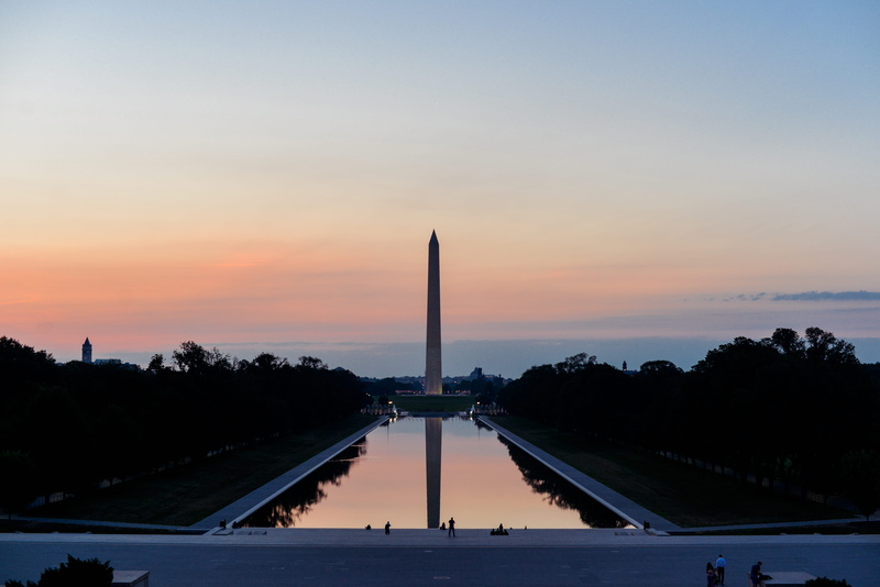 reflecting pool, architecture, outdoors, nature, sunset, building exterior, cloud - sky, early, morning, dawn, memorial, no people, light, travel, washington