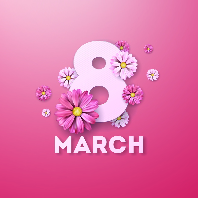 flowers, March 8, pink background, womens day, 4K, pink, 8 march