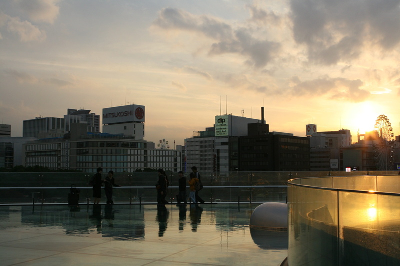 Japan, architecture, river, building, city, photo, water, people, built structure, men, Nagoya, public domain, nature, women, 2K, orange color, group of people