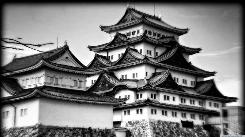 and, 4K, white, castle, nagoya, black