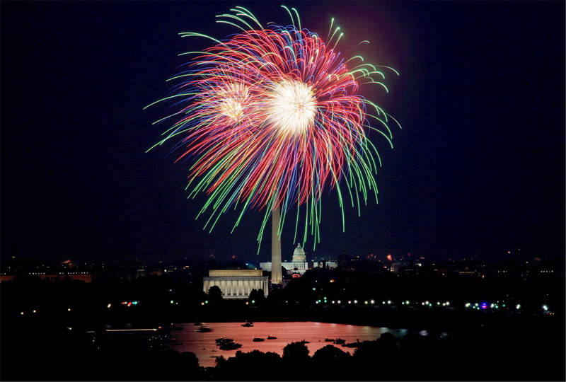 illuminated, arts culture and entertainment, sky, dazzling, new years eve, water, architecture, motion, no people, independence day, river, independence