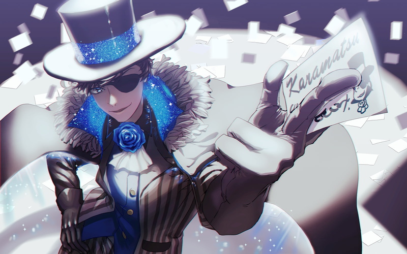 real people, disguise, human face, portrait, matsuno karamatsu, indoors, fashion, blue rose, lifestyles, blue, Anime, young adult, 720P, osomatsu-kun