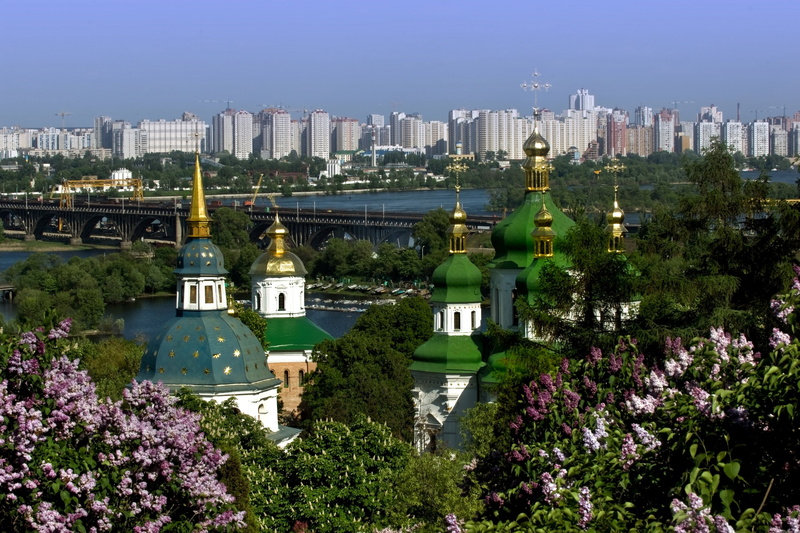 temples, houses, kiev, lilac, kyiv, bridge, bridges, cities, 2K, dnepr, dnipro, ukraine, river