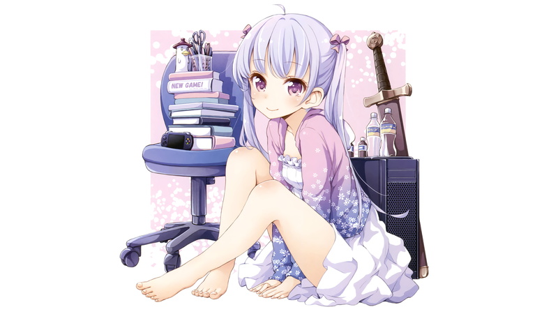 suzukaze aoba, white background, young adult, young women, smiling, clothing, Anime, fashion, beauty, cut out, 2K, new game, women, one person, hairstyle
