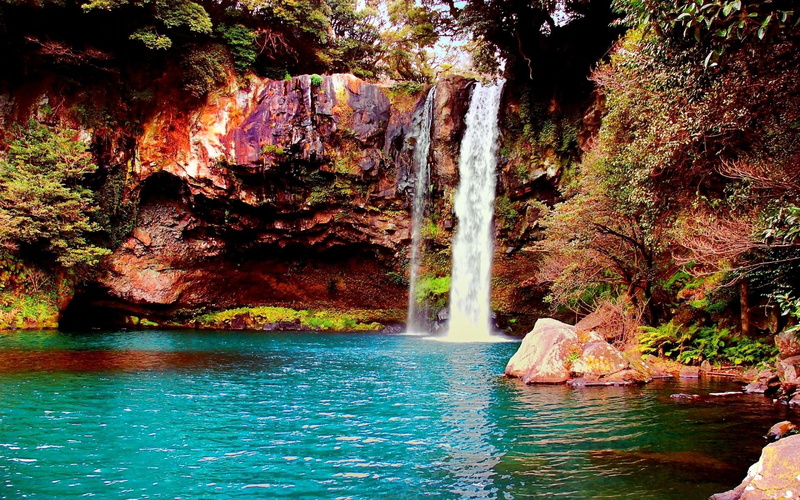1080P, asia, geographic, jeju island, jeongbang waterfall, nature and landscapes, jeongbang, tour, waterfalls, korea