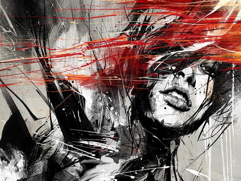 splash, 1080P, paint, russ mills, girl, urban art