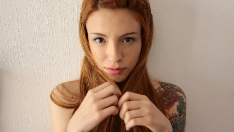 young adult, face, beauty, women, young women, looking at camera, front view, model, headshot, indoors, tattoo, redhead, hair, 1080P, adult, portrait