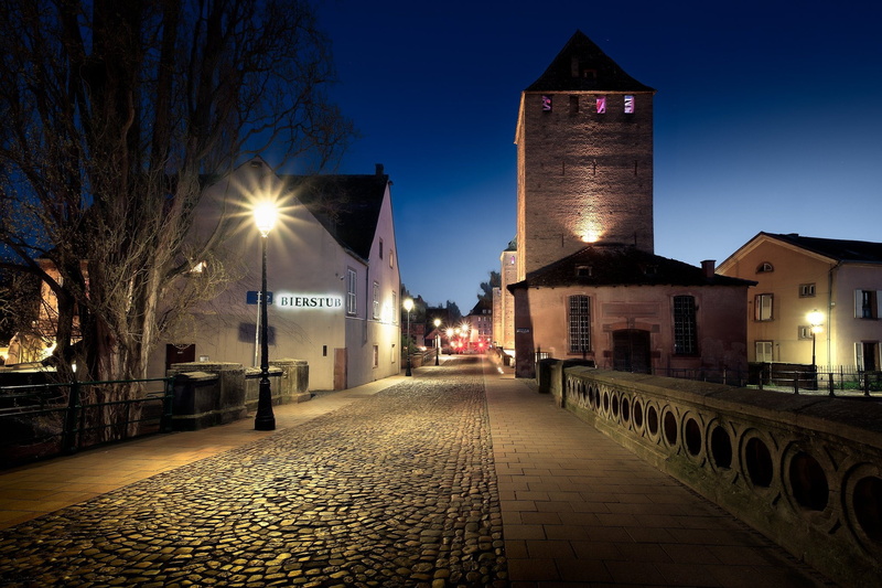 Strasbourg, street, lights, the evening, France, 1080P