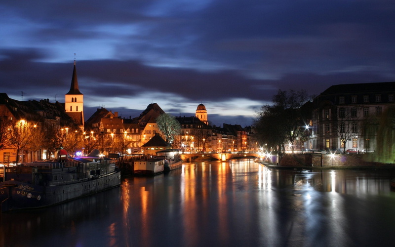 colors, true, lights, strasbourg, night, 3d and abstract, reflection, 2K