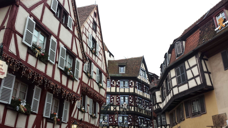 town, balcony, city, alsace, street, historic houses, no people, nature, ornate, old, row house, building, outdoors, location, clear sky, house, day, france