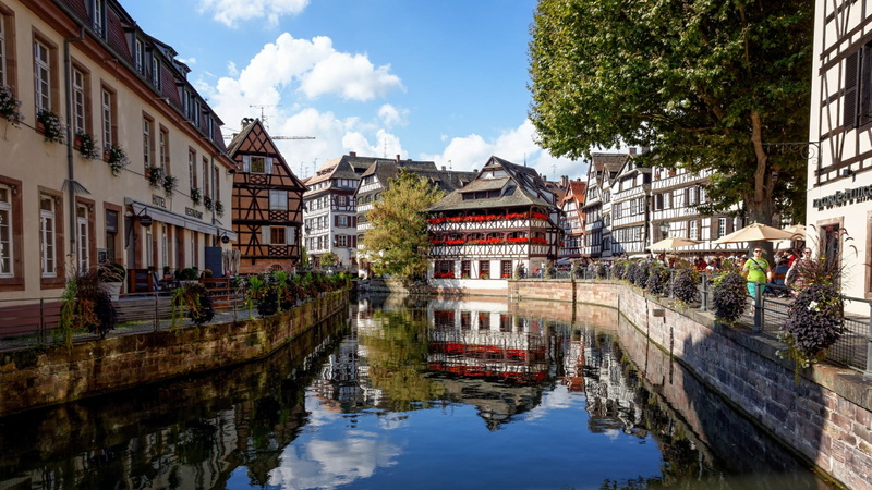 waterfront, petite france, building exterior, connection, bridge, timber house, built structure, timbered house, nature, architecture, canal, ill canal
