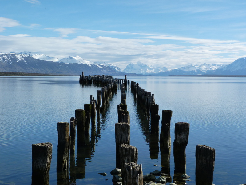 chile, dock, brown, water, near, lake, patagonia, pier, magallanes, outdoors, wooden, mountain, body of water, sky, daytime, scenics, Old, body, Puerto Natales