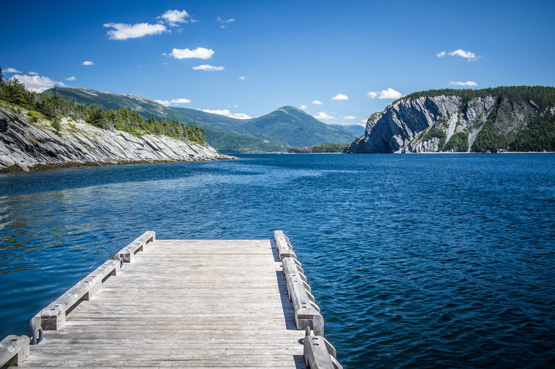 mountains, sky, F1.7, blue, summer, Newfoundland, daytime, landscape, near, nature, lake, gray, mountain, Norris Point, wooden, scenics, body, G 20, blue and white