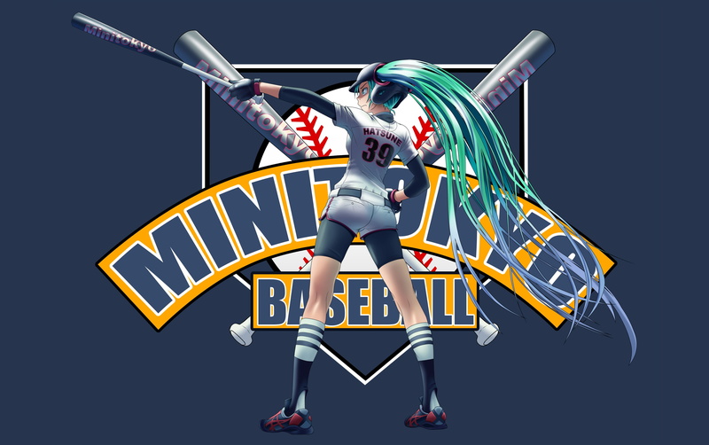 twintails, 4K, simple background, communication, long hair, blue background, Hatsune Miku, technology, knee-highs, shape, cut out, helmet, baseball bats