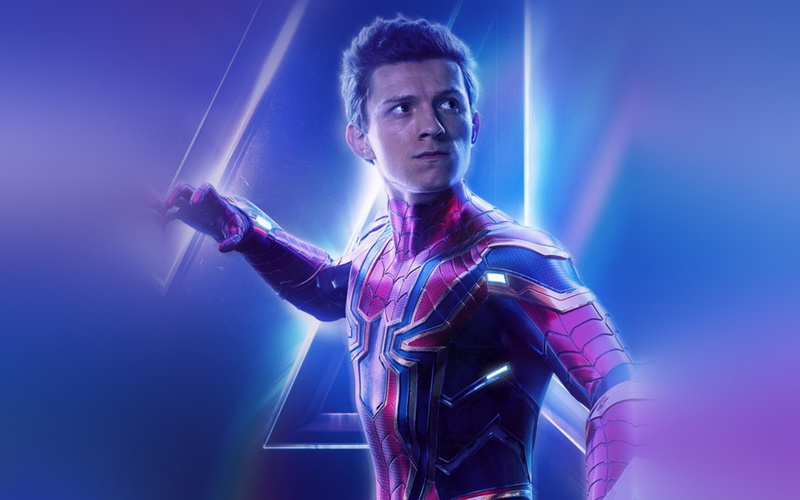 blue background, studio shot, colored background, music, waist up, portrait, illuminated, indoors, hero, holding, one person, spiderman, confidence, men