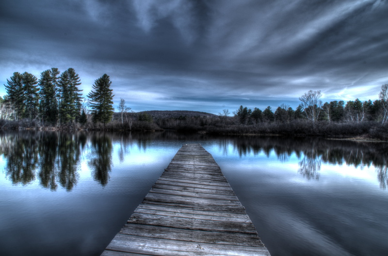 tree, cloud, black and gray, tranquil Scene, pier, shoots, lake  river, bridge, black, outdoors, blend, landscape, skies, sky, wooden bridge, wooden, nature