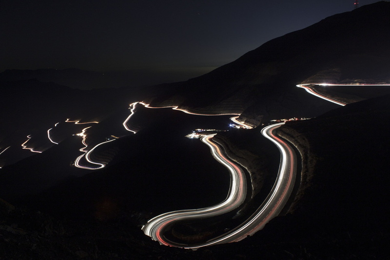 outdoors, transportation, 1080P, night, light trail, black background, environment, sky, long exposure, scenics - nature, lighting equipment, illuminated