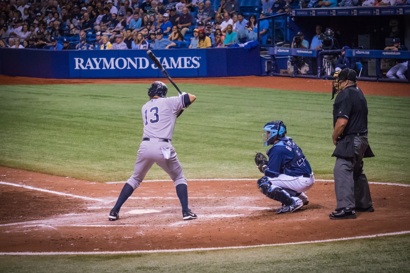 bat, baseball, sportsman, field, baseball diamond, baseball team, tropicana field, clothing, on base, baseball bat, a-rod, tampa bay, alex rodriguez, 4K