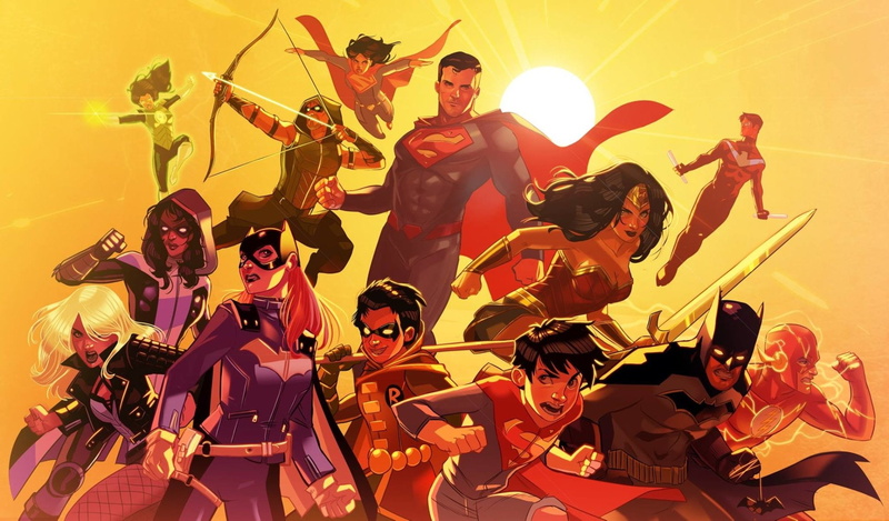 Justice League, microphone, performance group, rock music, guitar, Robin (DC Comics), musical instrument, group of people, performance, emotion, men, Superboy