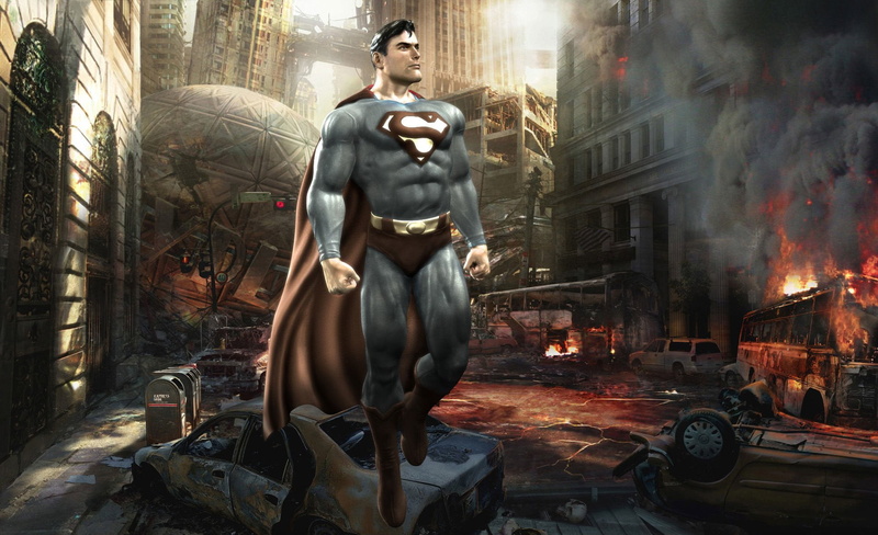 Mortal Kombat Vs. DC Universe, art and craft, smoke - physical structure, building exterior, representation, Mortal Kombat, technology, city, human representation
