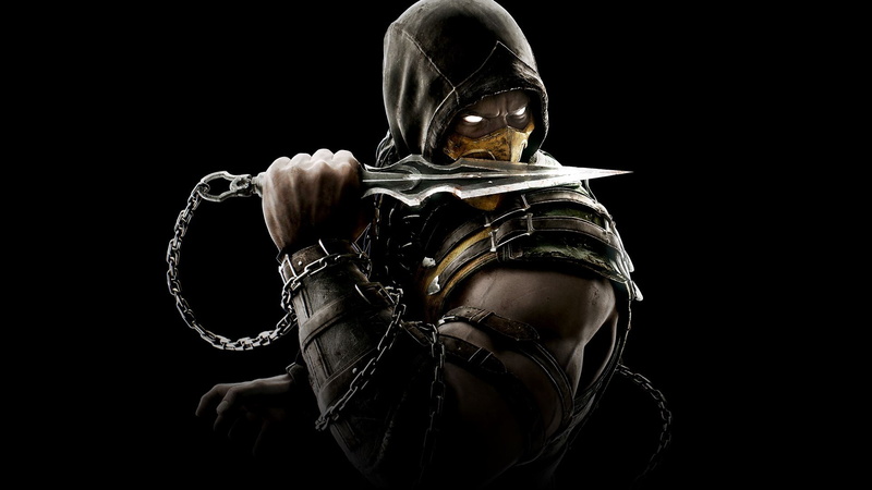 Mask, Mortal Kombat X, Hood, Glowing Eyes, White Eyes, Mortal Kombat, Man, Chain, Scorpion (Mortal Kombat), 1080P, Weapon, Dark, Ninja