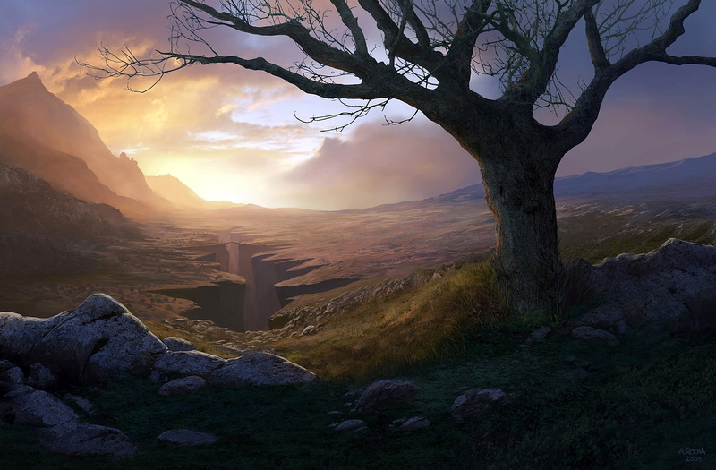 tree, gorge, rocks, 1080P, canyon, stones, art, mountains, bridge, Andreas Rocha