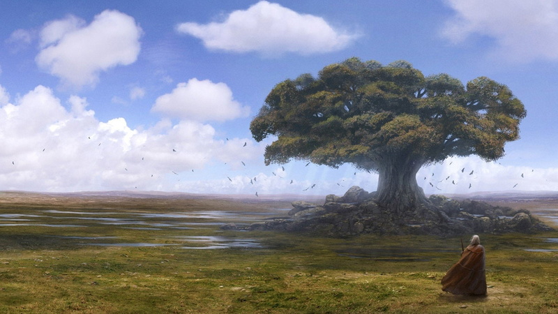 andreas, artwork, clouds, trees, drawings, skyscapes, rocha, crows, 1080P, horizon, landscapes, plains