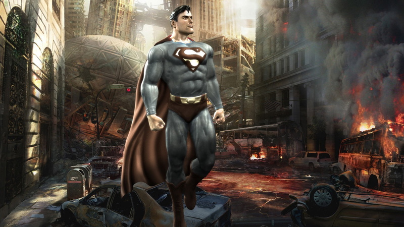 built structure, Superman, smoke - physical structure, building exterior, 1080P, city, statue, representation, video games, adult, illuminated