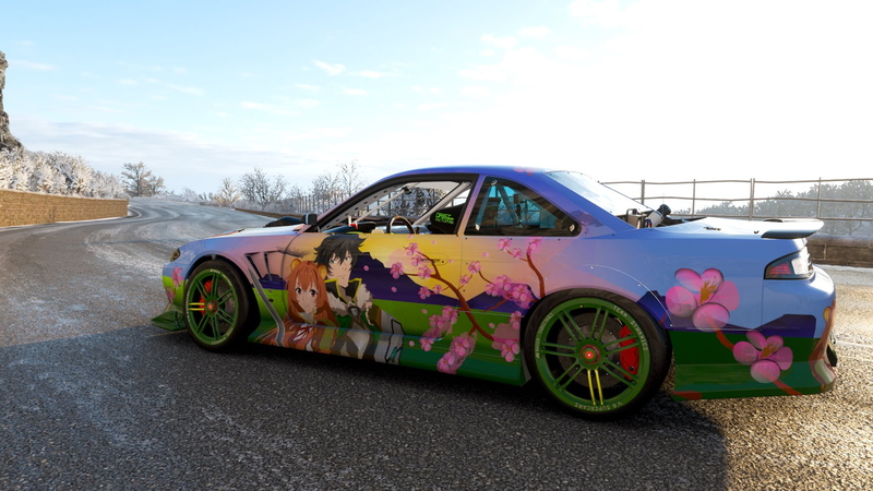 1080P, Forza, formular drift, shield hero, Japan, Tate no Yuusha no Nariagari, Drifting, anime, video game art, cherry blossom, Forza Horizon 4, mountain
