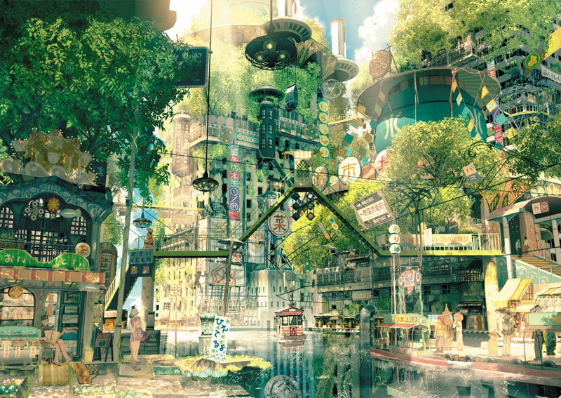 original, shounen, tree, landscape, city, scenic, teikoku, 720P, building, water