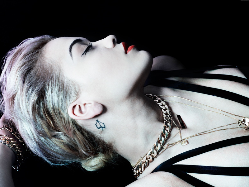 tatoo, Profile, red lips, black background, music, Artists, 5K, Rita Ora, white skin, Actress
