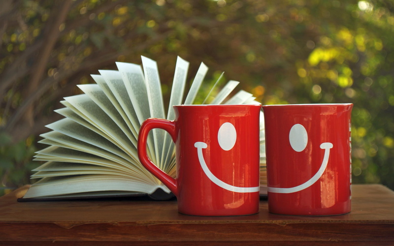funny, book, smiley, print, cups, red, smile, 2K, two