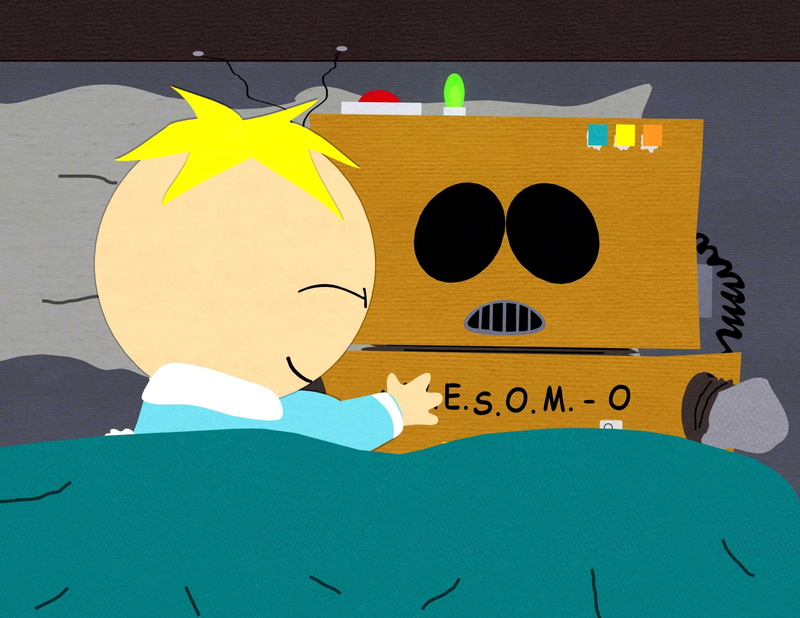 glasses, boy, Butters Stotch, western script, music, Eric Cartman, cardboard, robot, day, noise, text, representation, mural, 1080P, communication, South Park