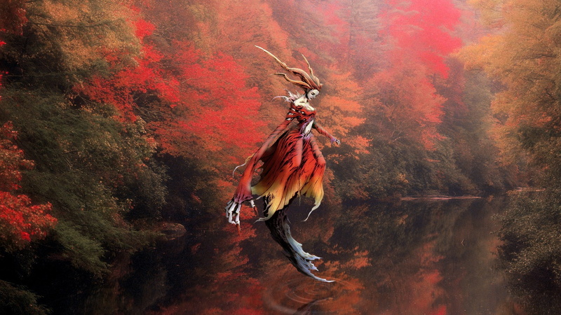 people, land, plant, beauty in nature, autumn, forest, 1080P, outdoors, water, full length, rock, parasite eve, animal wildlife, rock - object, sport