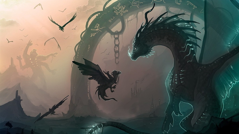 art, arch, dragons, monsters, artwork, x, drawings, 1080P, abstract, fantasy, hd