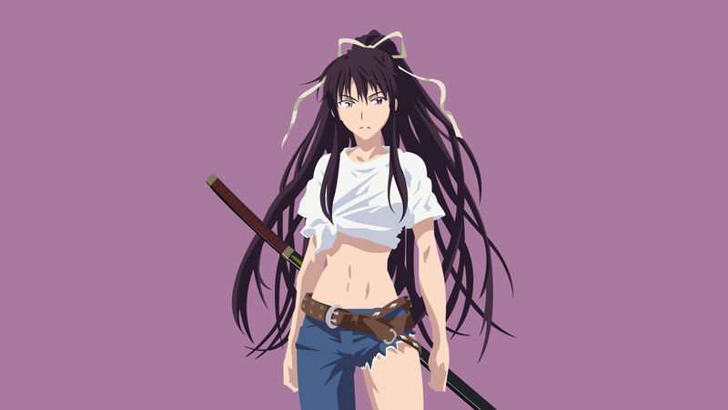 simple background, long hair, Kanzaki Kaori, angry, belly, girls with swords, anime girls, fantasy art, fantasy girl, anime, torn clothes, katana, sword